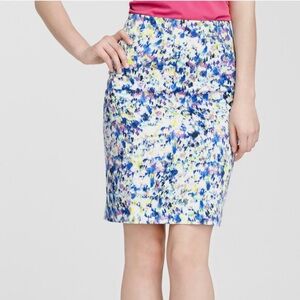Ann Taylor Petite multicolor abstract splatter print pencil skirt